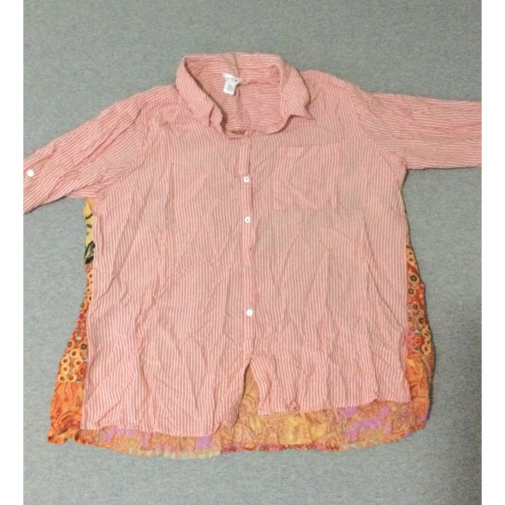 Intro Multicolored Print Long Sleeve Button Down Shirt Women's  XL